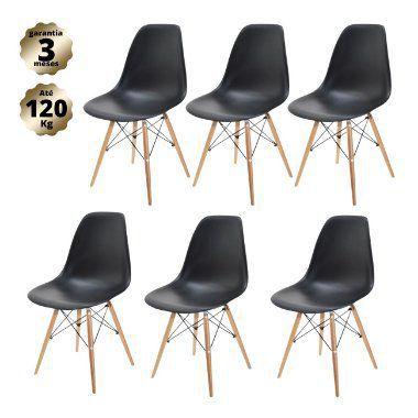 Imagem de Conjunto com 6 Cadeiras Eames Preta - Base Madeira Natural