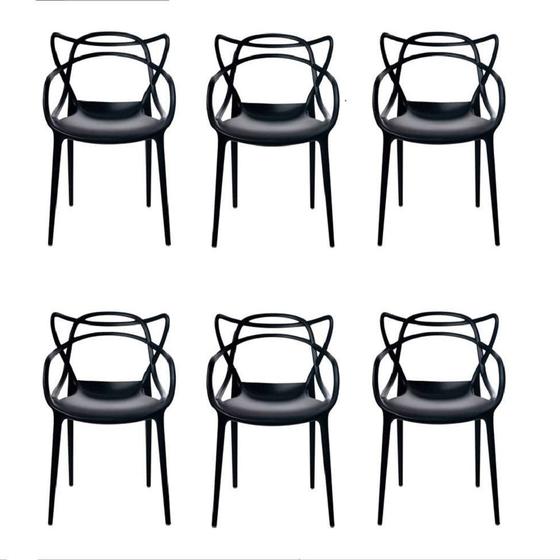 Imagem de Conjunto com 6 Cadeiras Resistente Allegra Preta Plastico Polipropileno Empilhavel Jardim Cozinha