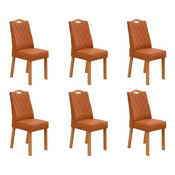 Imagem de Conjunto com 6 Cadeiras Venus Sintético Caramelo e Amêndoa Clean