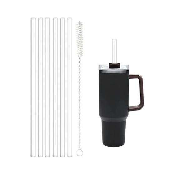 Imagem de Conjunto com 6 Canudos Reutilizáveis Transparentes (30cm) + Escova de Limpeza