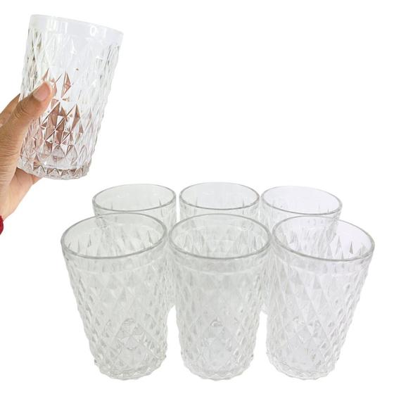 Imagem de Conjunto com 6 Copos de Vidro de Alta Qualidade Textura Bico de Jaca Capacidade de 370ml em cada