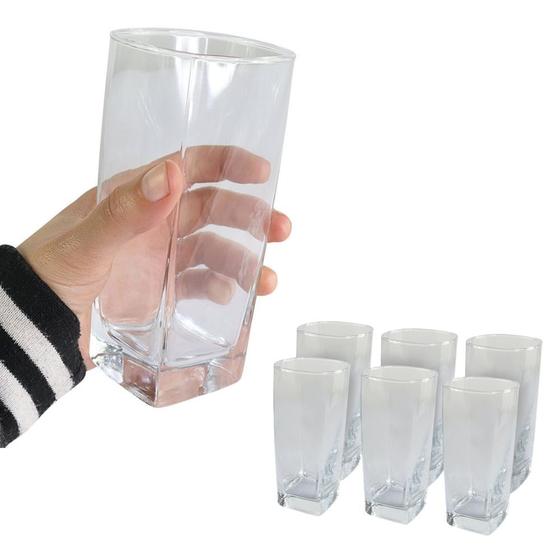 Imagem de Conjunto com 6 Copos de Vidro Texas de Alta Qualidade Quadrado 320ml cada para Água Sucos Refrigerantes e Vitaminas