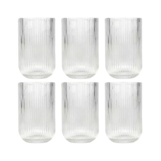 Imagem de Conjunto Com 6 Copos Design Canelado Multiuso 420ml Elegante Transparente