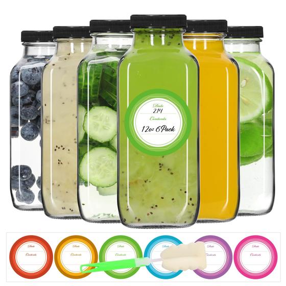 Imagem de Conjunto com 6 Frascos de Suco de Vidro STARISDE 360ml com Tampas