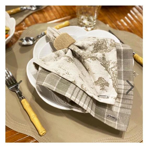 Imagem de Conjunto com 6 guardanapos linen xadrez bege