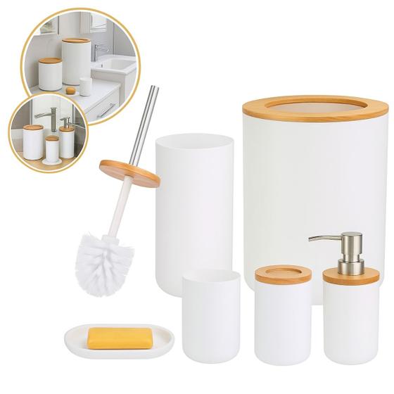Imagem de Conjunto Com 6 Peças Acessórios Banheiro Detalhe De Bambu