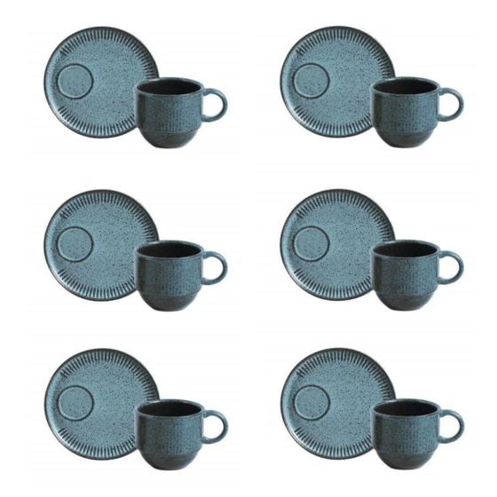 Imagem de Conjunto com 6 Xícaras de Chá Empilhável com 6 Pires Linhas Night Sky 230ml