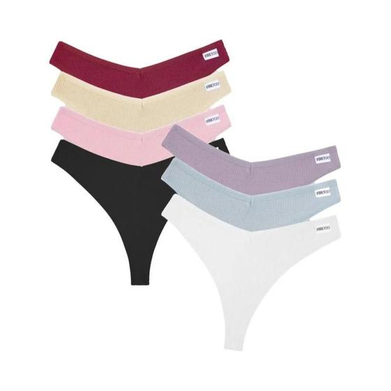Imagem de Conjunto com 7 Tangas de Algodão Femininas - Cintura Baixa, Confortáveis e Estilo Waffle