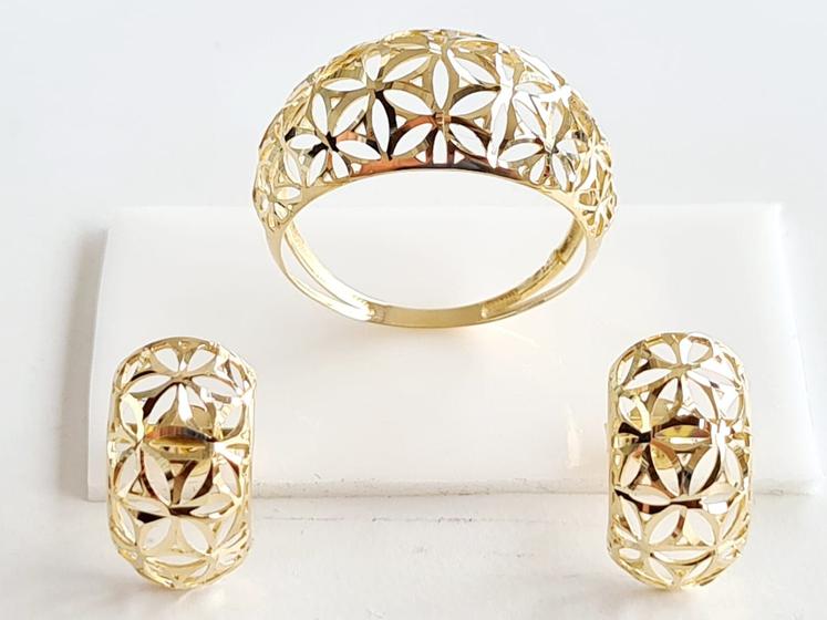 Imagem de Conjunto Com Anel e Brincos, Em Ouro Amarelo 18K