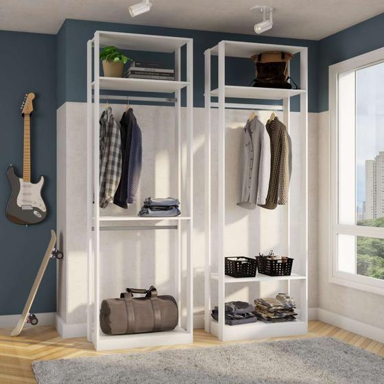 Imagem de Conjunto com Guarda-Roupa Closet Cabideiro e Guarda-Roupa Modulado Clothes Branco