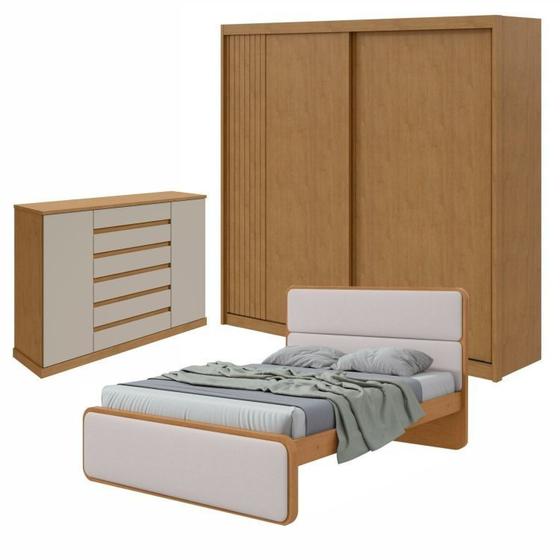 Imagem de Conjunto com Guarda-roupa Velaris, Cômoda Vedrae Cama Casal Loop