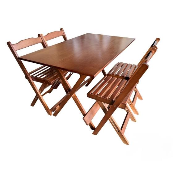 Conjunto com Jogo de Mesa 120x70 Com 4 Cadeiras Dobráveis Imbuia - Reisol Móveis Menor preço em Conjunto com Jogo de Mesa 120x70 Com 4 Cadeiras Dobráveis Imbuia - Reisol Móveis