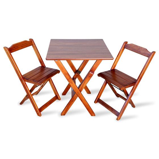 Imagem de Conjunto Com Jogo De Mesa Dobravel 60x60 Com 2 Cadeiras Imbuia - Tarimata