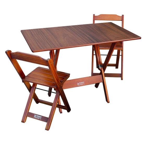 Imagem de Conjunto Com Jogo De Mesa Dobravel 70x110 Com 2 Cadeiras Imbuia - Tarimata