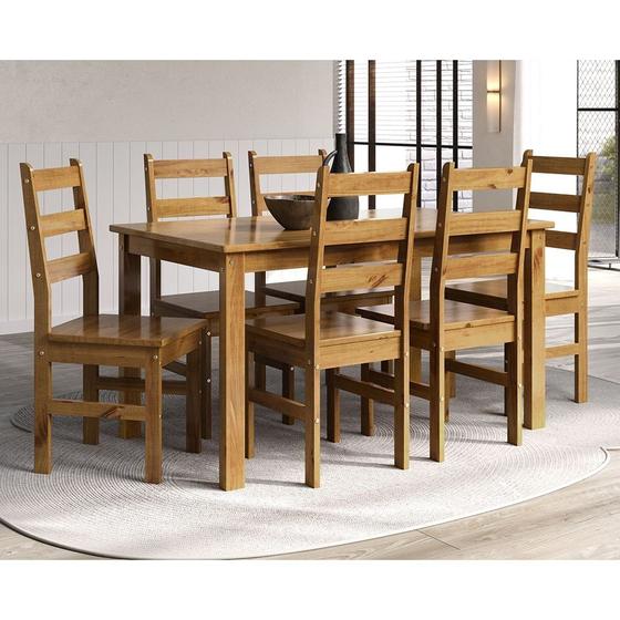 Imagem de Conjunto com Mesa de Jantar Retangular e 6 Cadeiras em Madeira Maciça Serena Espresso Móveis