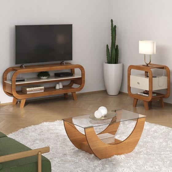 Imagem de Conjunto com Rack para Tv, Mesa de Centro e Mesa de Apoio Theo