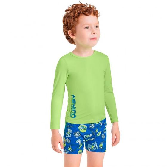 Imagem de Conjunto com Sunga e Camiseta Infantil Masculino com Proteção UV Verde Neon Quimby