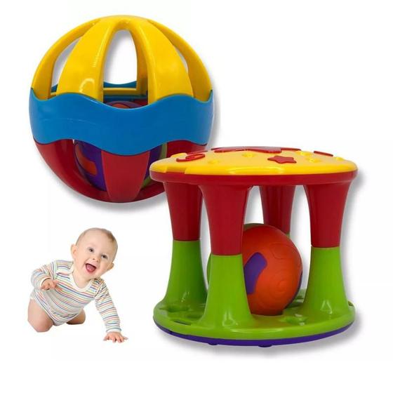 Imagem de Conjunto Com Torre e Bola Chocalho Crianças Brinquedo Presente Menino Menina Educação Toy Inteligente Emite Som Audição