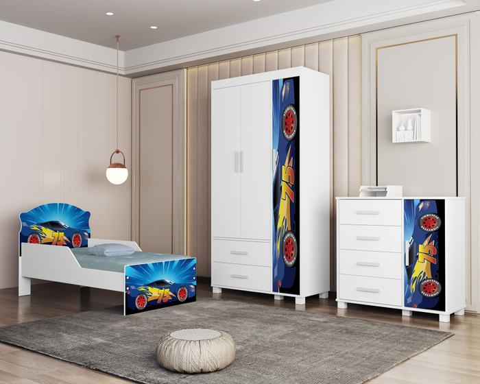 Imagem de Conjunto Completo Para Quarto Infantil Mini Cama Com Cômoda e Guarda Roupa 3 Portas Linha Livia