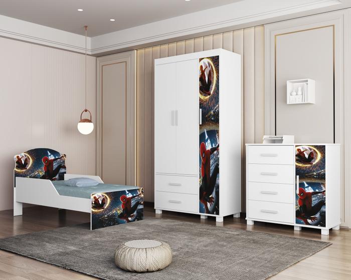Imagem de Conjunto Completo Para Quarto Infantil Mini Cama Com Cômoda e Guarda Roupa 3 Portas Linha Livia