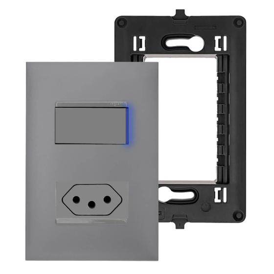 Imagem de Conjunto completo tomada 10A com Fundo móvel Interruptor Simples com LED PIAL plus+