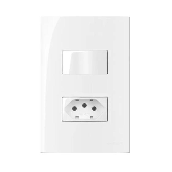 Imagem de Conjunto Completo Tomada e Interruptor Simples Duplos Placa Suporte Módulos 2P T 10A 250V 4X2 Branca 3 Pinos Slim Luxo Elegante Casa 10 Amperes SLEEK