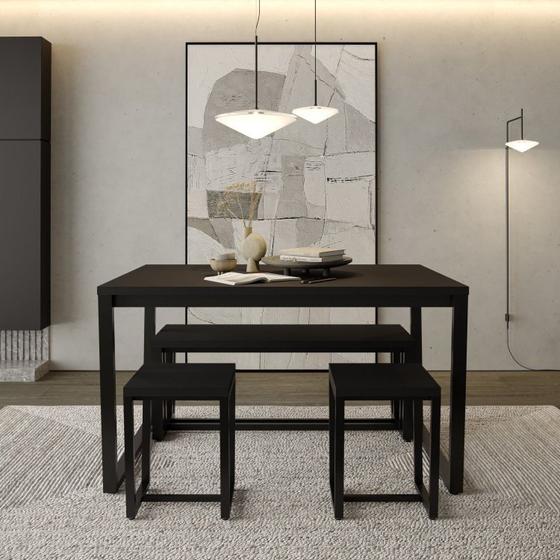 Imagem de Conjunto Concept Mesa 135x90cm 1 Banco 2 Lugares 120cm e 2 Banquetas CabeCasa MadeiraMadeira