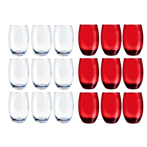 Imagem de Conjunto Copo Vidro 450ml 9 Vermelho / 9 Transparente California