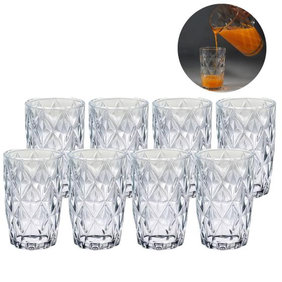 Imagem de Conjunto Copos Diamante 370ML Resistentes Agua Suco 8 UN