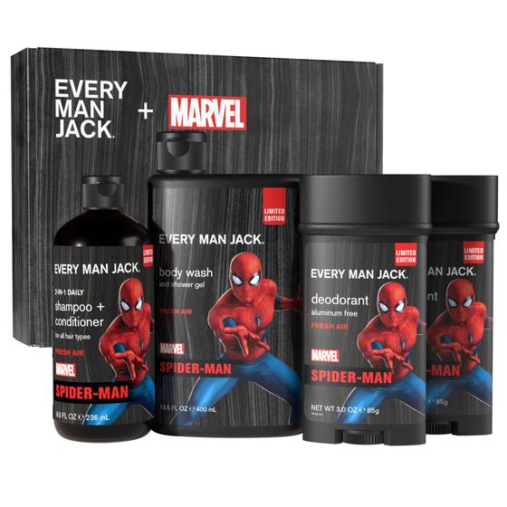 Imagem de Conjunto corporal Every Man Jack Spider-Man com sabonete líquido, xampu e desodorante