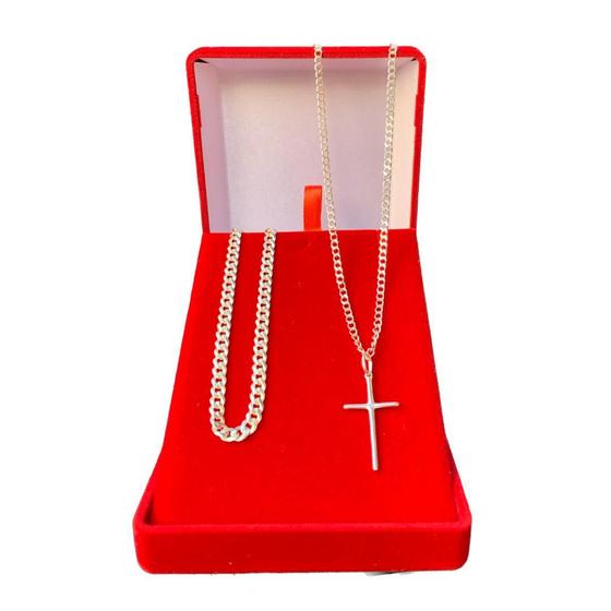 Imagem de Conjunto Corrente Colar Crucifixo + Pulseira Grumet Fininha