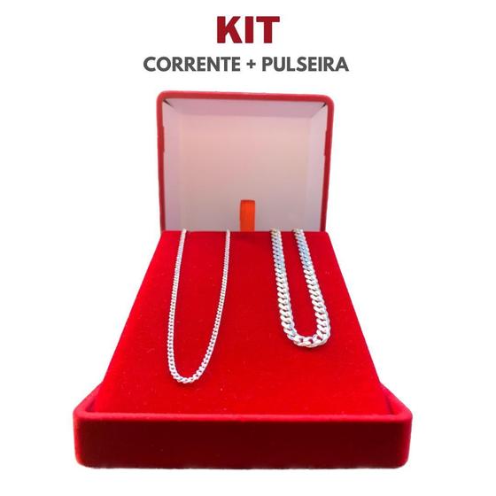 Imagem de Conjunto Corrente Prata Legítima 70Cm + Pulseira Italiana