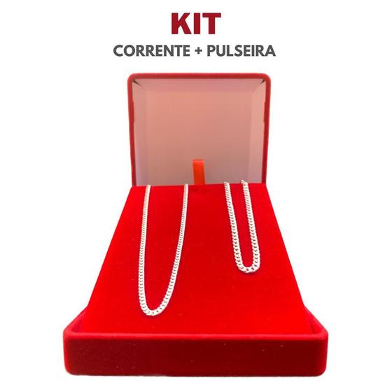 Imagem de Conjunto Correntinha Prata Grumet + Pulseira Italiana