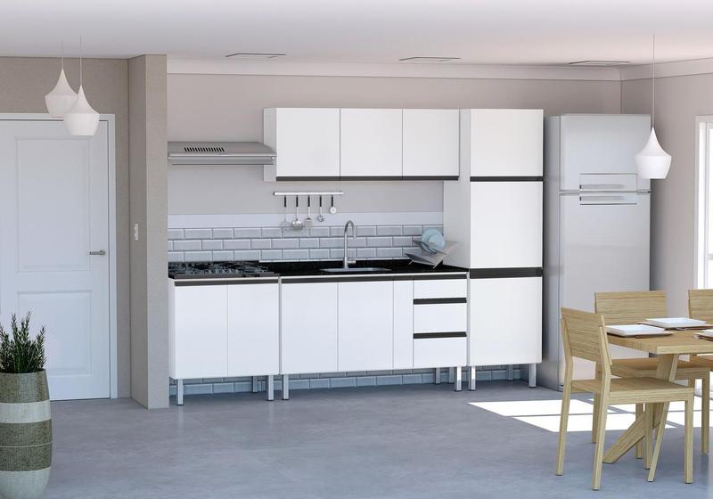 Imagem de Conjunto Cozinha Completo Gaia Flat 100% Aço 1.50 mt - Gabinete /Aéreo/Paneleiro/Balcão Cooktop 5 - Branco  Cozimax