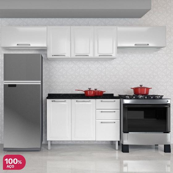 Imagem de Conjunto Cozinha Itatiaia Tarsila com Armários Aéreos 5 Portas e Balcão 3 Portas e 2 Gavetas Branco