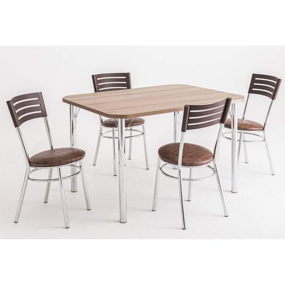 Imagem de Conjunto Cromado Mesa Retangular 4101 Tampo Madeirado com 4 Cadeiras 434 Assento Estofado Unimóvel