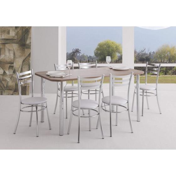 Imagem de Conjunto Cromado Mesa Retangular 4102 Tampo MDP com 6 Cadeiras 404 Assento Estofado