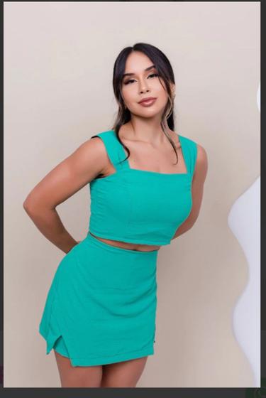 Imagem de Conjunto Cropped Alça Larga com Short Saia.