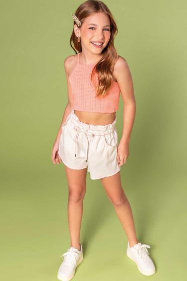 Imagem de Conjunto Cropped Alça Shorts Off White Vic&Vicky