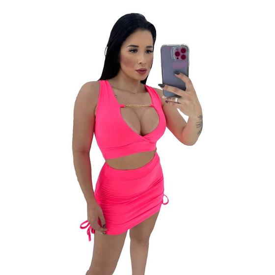 Imagem de Conjunto Cropped com Decote + Saia com Regulador
