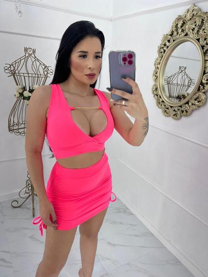 Imagem de Conjunto Cropped com Decote + Saia estampa refletiva