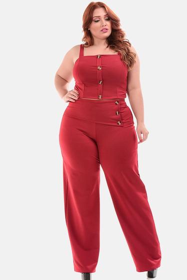 Imagem de Conjunto Cropped e Calça Feminino Plus Size Longo Flare