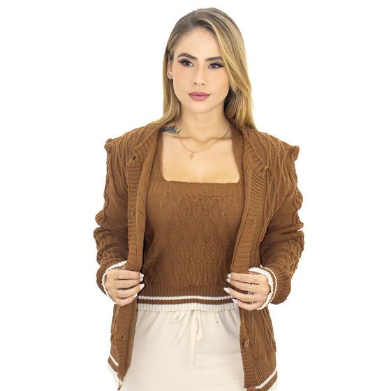 Imagem de Conjunto Cropped e Cardigan Tricot Feminino Joinha