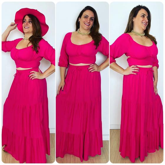 Imagem de Conjunto Cropped Frente Única com Bojo e Saia Longa 3 Marias em Viscose Larissa