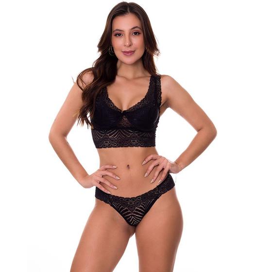 Imagem de Conjunto Cropped Lingerie Calcinha Sutiã em Renda Sem Bojo Estilo Sedutor - CL4821