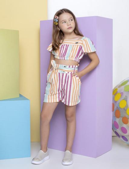 Imagem de Conjunto Cropped + Shorts Luxo Menina Verão D'Tuiá Baby 2538