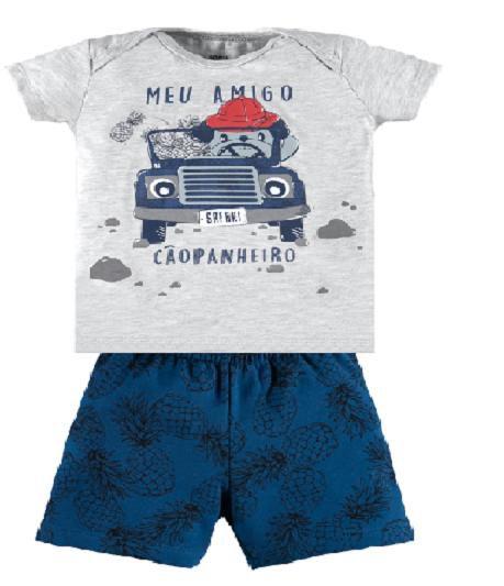 Imagem de Conjunto Curto bebê camiseta mescla estampada e shorts moletom azul estampado