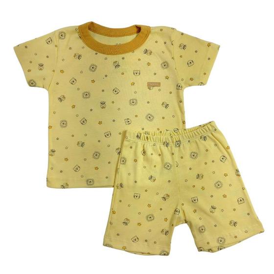 Imagem de Conjunto curto infantil camiseta e shorts canelado amarelo estampado leão