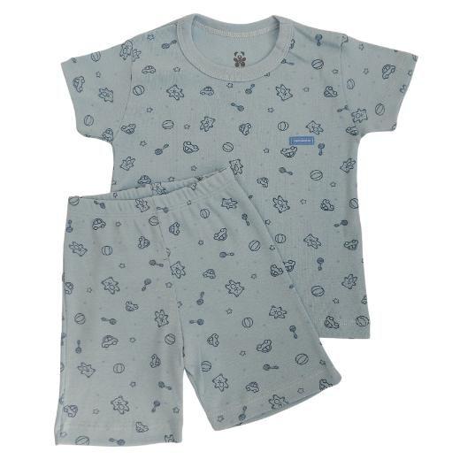 Imagem de Conjunto curto infantil camiseta e shorts canelado azul estampado ursos