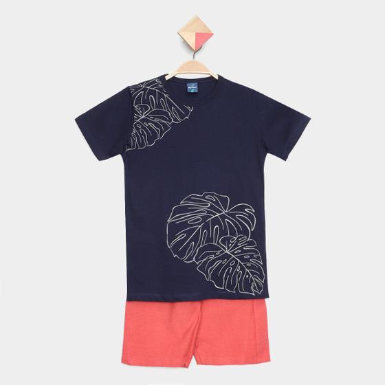 Imagem de Conjunto Curto Infantil Romitex Folhagem Camiseta + Short Moletinho Menino